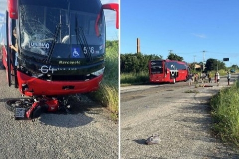 Dois homens morrem em acidente entre ônibus e moto no interior do Ceará